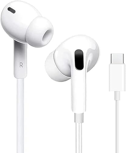 YABABU USB C Headphones,In Ear Type C Wired Earphones for iPhone 15 ProMax 15 Pro Plus,HiFi Stereo Noise Cancellation Earbuds with Mic&Volume Control for iPad Pro/Air/Mini, Galaxy,Huawei,Google