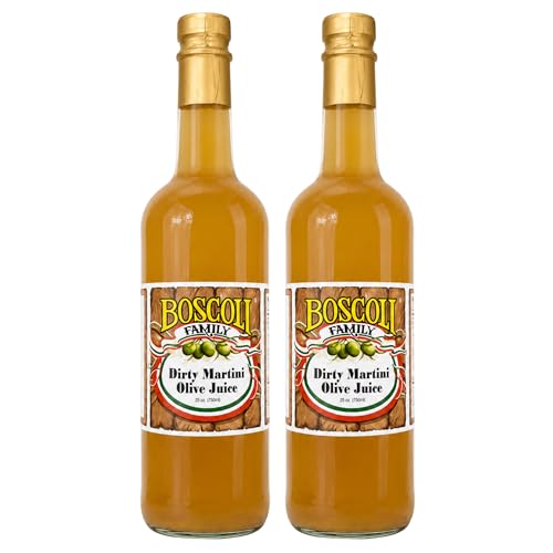 Boscoli Family Dirty Martini Olive Juice 25 oz Pack of 2, Premium Olive Brine Cocktail Mixer, All Natural Gluten Free Dirty Martini Mix for Vodka, Gin, Bloody Marys, Miceladas and Home Bars