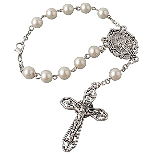 HanlinCC One Decade Catholic Rosary, Auto Rosary, Rosary Car with Miraculous Medal Hang on Mirror Rearview