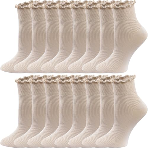 Image of 8 Pairs Cute Ruffle Frilly Ankle Socks Women, Lace Lettuce Socks