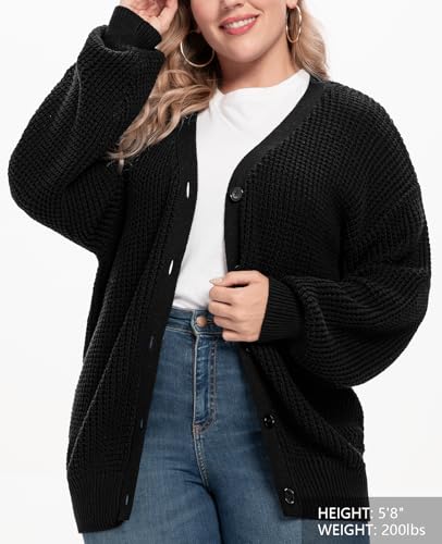 Image of QUALFORT Women's Oversized 100% Cotton Cardigan Sweater | Long Sleeve V Neck Button Down Open Front Knit Outerwear