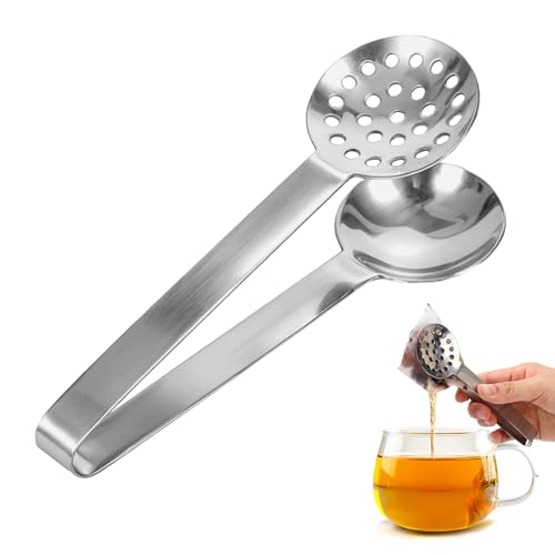 Tea Bag Squeezer Tongs Stainless Steel Tea Bag Holders Tea Filters Round Strainer Gripper for for Gripping Tea Bag Ice Cube Sugar Lemon Slices