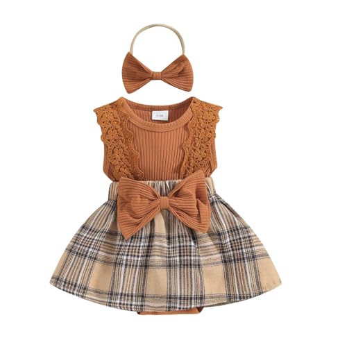 Image of Newborn Baby Girl Clothes Plaid Romper Dress Cute Lace Ruffles Jumpsuit Tutu Dress Infant Baby Girl Summer Outfits