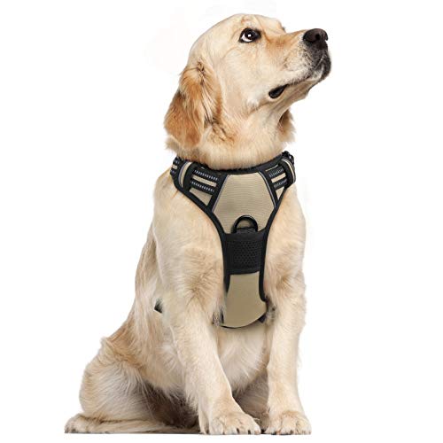 rabbitgoo Dog Harness Large Dog No Pull Pet Harness with 2 Leash Clips, Adjustable Soft Padded Pet Vest Harness, Reflective No-Choke with Easy Control Handle for Training or Walking, Coffee, XL