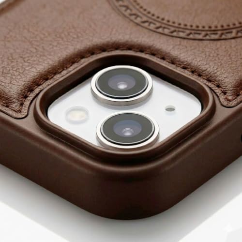 Image of amazon basics Premium PU Leather Case for iPhone 13, MagSafe Compatible Magnetic Ring, Sleek Protective Back Cover - [Brown]