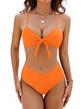 Blooming Jelly Women's High Waisted Bikini Sets Two Piece Swimsuit 2 Piece Swimsuit (Medium, Orange)
