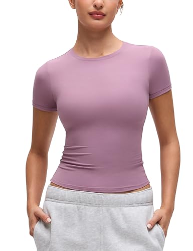 Image of CRZ YOGA Softembrace High Neck T-Shirt | Workout, Ultra Soft, Tight Fit, Waist Length, Short Sleeve Tops for Women