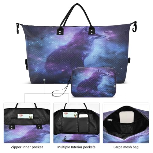 Fox Travel Gym Bag, Fox Silhouette Galaxy Weekender Overnight Duffle for Women with Toiletry Bag Travel Swim2