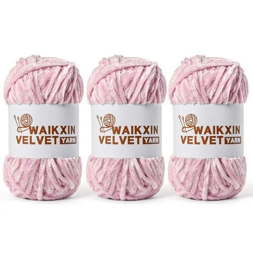Image of 3 Pack Chunky Chenille Yarn for Crocheting, Baby Yarn for Crocheting Soft, Plush Velvet Yarns, 300g (262.4 yds) Fluffy Yarn for Crochet Amigurumi (3 Pearl Pink)