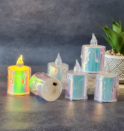 Image of 6Pc LED Tea Light Candles | Flameless & Smokeless Diya | Decorative Acrylic Candle | Home Decor, Navratri Decor Items, Diwali Decoration Item, Room, Table, Pooja Room Decor (Raibow) | Popo Toys