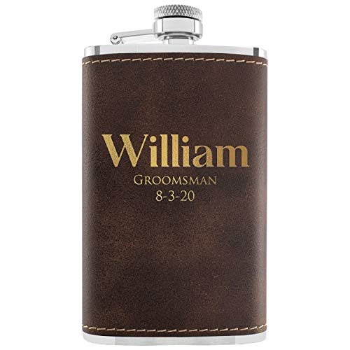 Groomsmen Gifts, Personalized Hip Flasks, Groomsmen Proposal, 6 Oz Engraved Leatherette Flasks for Men, Best Man Gifts for Wedding, Groomsmen Gifts for Wedding - Rustic #1