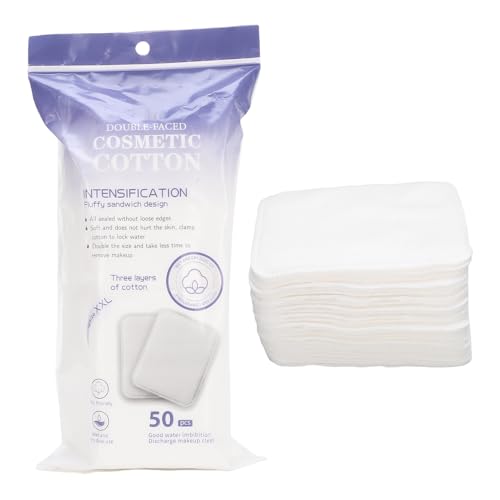 YUYTE Almohadillas Desmaquillantes Desechables, Bordes Prensados ​​de 3 Capas Almohadillas Absorbentes de Doble Cara de Algodón Suave para Arte y Belleza de Uñas, con Bordes Bien (50 piezas)