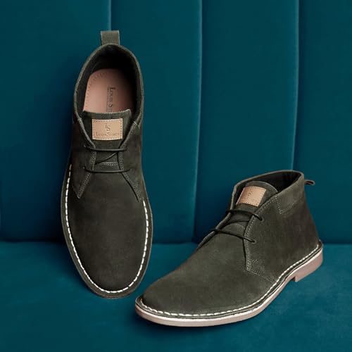 Image of LOUIS STITCH Chukka Boots For Men| Suede Leather Boots for Men| High Ankle Casual Boot | Casual Office & Trekking Shoes | Hiking Boots for Men | Stitch Down Desert Boots | Size-UK12 Moss Green [LSSDSUCKCUGR]