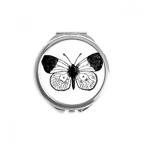 Espejo redondo de bolsillo con diseño de alas de mariposa blancas DIYthinker