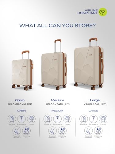 Image of Safari Pentagon Pro 8 Wheels Set of 3, (Cabin + Medium + Large) Trolley Bag, Hard Case Polypropylene, 360º Wheeling Luggage, Suitcase for Travel, Trolley Bags for Travel, Luxury Beige
