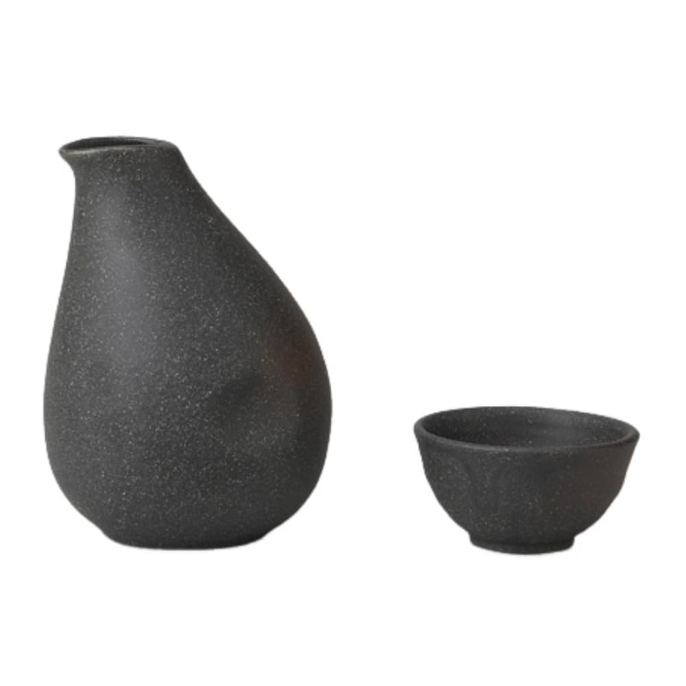 Mino Ware Sake Set Bizen Style Tokkuri and 2 Ochoko Cups Ceramic Japan