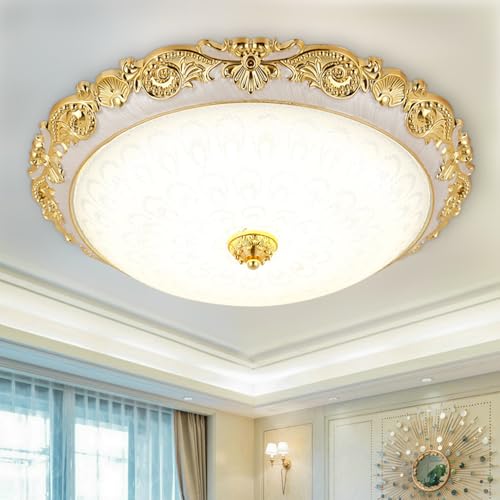 Plafonnier Baroque avec télécommande LED à intensité variable Vintage Plafonnier rond 3 températures de couleur (3000K/4500K/6000K) avec abat-jour en verre Lustre...