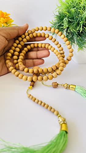 Image of RDK Sandalwood (Chandan) Islamic Tasbih Prayer Mala Beautiful Engraved Allah Mohammad TASBEEH /Muslim Prayer Beads /TASBIH /SIBHAA Islamic Salat Prayer Tasbeeh 100 Beads (White Sandalwood 10 MM)