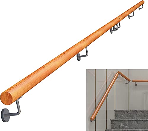 丸型木製手すり30cm-300cmコンプリートキット、屋内ロフト廊下滑り止め階段サポートロッド、家庭用壁階段手すり、高齢者の安全を守る(210cm)
