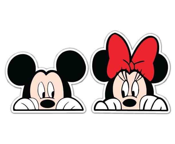 Imperial Vibes Disney Peeking Mickey Mouse & Minnie Mouse Car Decal, Waterproof, 4x3.8 & 4x3.2 Inches - Imp 042