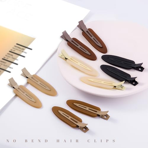 10 Pcs Creaseless No Crease No Bend Flat Hair Clips For Styling Non Slip Makeup Clips For Women Salon Hairstyle,Matte Black Brown Beige
