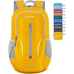 ZOMAKE Mochila Plegable Ultraligera - Mochilas de Senderismo Pequeña Mochila Con Resistencia Al Agua 25L Para Hombre Mujer Viaje Trekking Deporte(Amarillo)