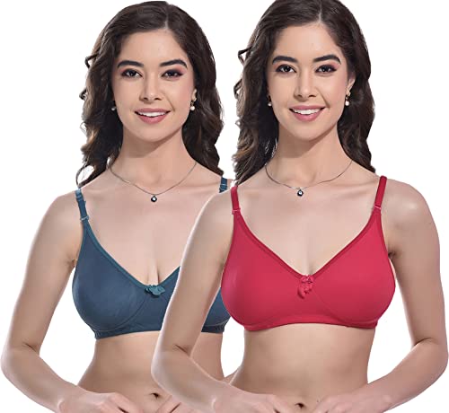 Image of FIMS - Fashion is my style Women Cotton Blend Non-Padded Bra Non-Wired Mould Seamless Cup Solid Bras Cup-B Pack of 1, Multicolor