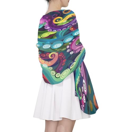 Colorful Octopus Tentacle Silk Scarf Lightweight Pashmina Scarves Long Shawl Wraps Fashion Accessories for Women Girls (71’’x35’’)3