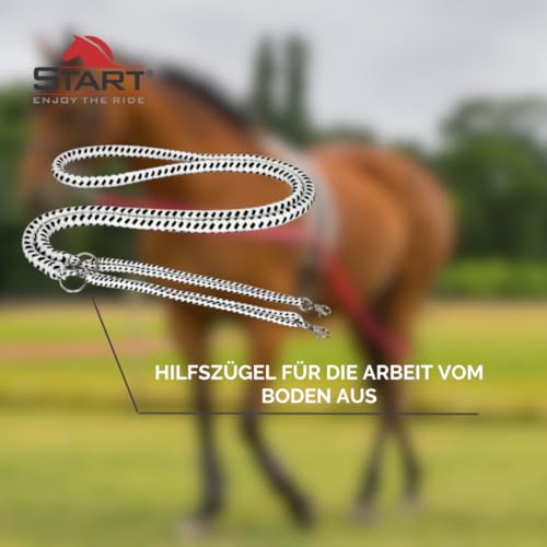 Start Soft Longierhilfe aus Baumwolle – Verstellbare Trainingshilfe mit Karabiner für Pferde – Weiche Hilfslonge zur Förderung der Vorwärts-Abwärts-Bewegung – weiß/schwarz (Full (Warmblut))