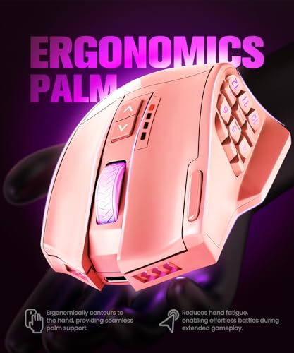 Image of UtechSmart Venus Pro Wireless MMO Gaming Mouse, 16,000 DPI Optical Sensor, Wired /Wireless Dual Modes, 16M Chroma RGB Lighting, 16 Programmable Buttons, Ergonomic Design, Up to 70H, Pink