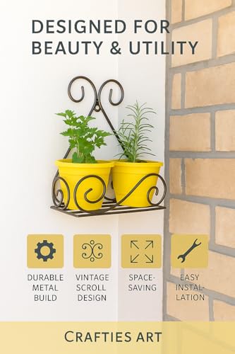 Image of Indoor & Outdoor Wall Mounted Metal Plant Stand /Flower Pots Shelf For Balcony, Living Room & Garden | Gamla Stand /Planter Stand /Flower Pot Holder Shelf (Pack of 2)
