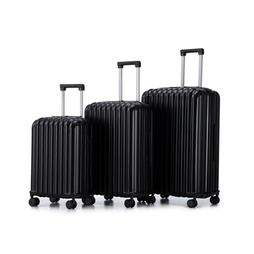 3-Piece Hardshell Carry On Luggage Set, ABS Spinner Suitcases With Wheels, 20/24/28 Inch, Black, Smart Features with USB Port & Cup Holder