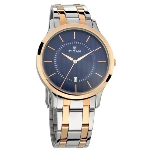 Titan Karishma Quartz Analog With Date Blue Dial Two Toned Silver & Rose Gold Stainless Steel Strap Watch for Men - NT1825KM01 — image 1 of 6