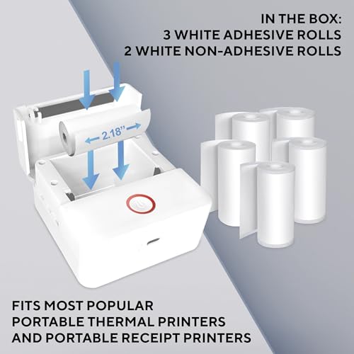 Image of Mini Thermal Printer Paper - 5 Rolls (3 Self-adhesive Sticker + 2 Thermal Paper Rolls, 57mm / 2.18 for Portable Wireless Printer, Labels, Photos, Crafts, Bpa-free Inkless Paper, White