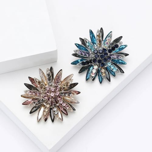 Image of Rhinestone Brooch Pin for Women Elegant Crystal Flower Bouquet Brooches Lapel Pin Wedding Party Dress Accessories for Wife Mom Birthday Gifts