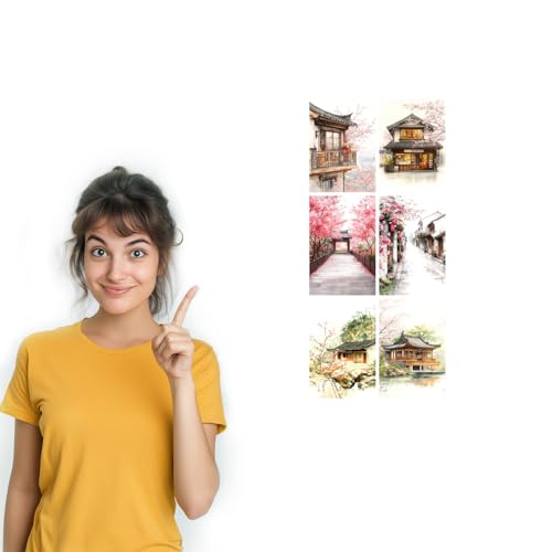 Image of SiddArtify Asian Architecture Wall Art Prints Set - Watercolor Building Poster Decor for Living Room Bedroom Office - Set of 2-4x6 Inch - Board (Pack of 6) - Sticker (Pack of 6)