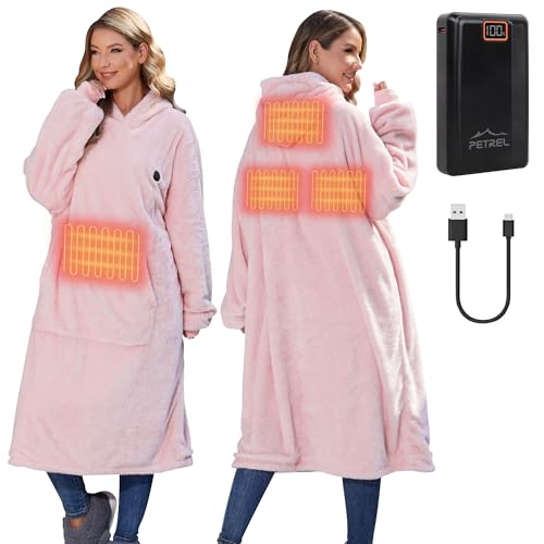 Heated Wearable Blanket Hoodie with Battery - PETREL Pink