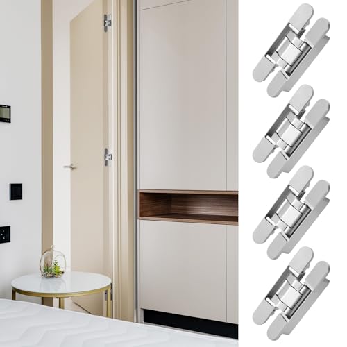 6 inch Hidden Door Hinges Invisible Hinges, 4 Pack Heavy Duty Zinc Alloy 3 Way Adjustable Butt Hinge 180 Degree Swing Hinge, Silver by LITLANDSTAR - Image 6