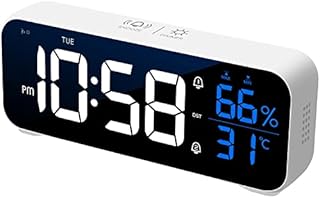 VINILITE Wecker Digital LED Digitaluhr mit Temperaturanzeige und Luftfeuchtigkeitsanzeige Tragbarer Digitaler Wecker mit 2 Alarmen 18 Alarmtöne USB Wiederaufladbar 12/24 HR