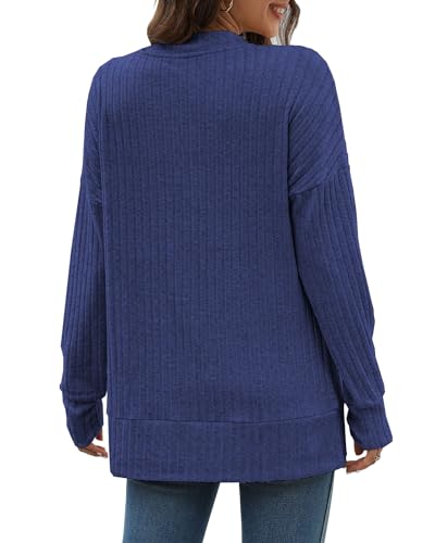 Sweater for Women Top Oversized Fashion Sweater Soft Striped V Neck Long Sleeve Pullover Sweatshirt4