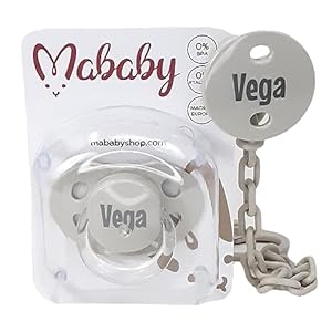 Mababyshop, Chupete Personalizado y Pinza con Nombre del Bebé. Regalo. SIlicona 0-6 Meses Anatomico. Caja Regalo Personalizada (Gris)