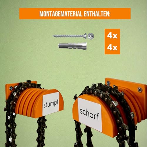 2er Set Universal Sägeketten Halterung – Robuste Wandhalterung für Sägeketten aller Art – Der ideale Halter für Ersatzketten Ihrer Motorsäge – Ordnungssystem für Werkstatt & Garage gegen Kettensalat