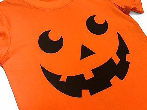 Image of Mrocioa Toddler Boy Girl Pumpkin Face Halloween T-Shirt Short Sleeve Tops | Fits 2 to 7T Kids,Soft Cotton,Cute Spooky Shirt for Trick or Treat Party,Candy Hunt,Halloween Night,October Outfit
