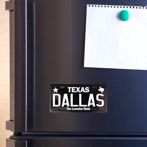 Imán mini placa Dallas Texas diseño negro 3.5x1.10 pulg miniatura 5