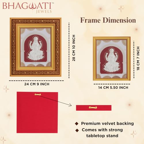 Image of 999Pure Silver Laxmiji Frame | Divine Home Decor | Wall Mount Square Photo for Gift, Wooden PhotoFrame for Temple & OfficeDecor, SilverGift Items | hangingframe (10.50 inch x 9 inch Inch)