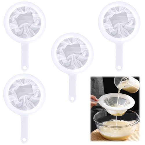 HEOUCH Set 4 Pezzi Colino da Cucina con Manico - Passino a 400/300/200/100 Maglie per Filtrare Succo, Latte, Caffè e Vino