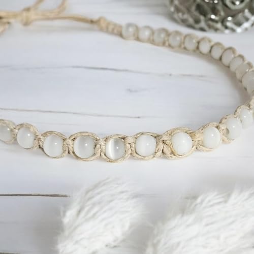 BlueRica Cat's Eye Beads on Hemp Choker Necklace2