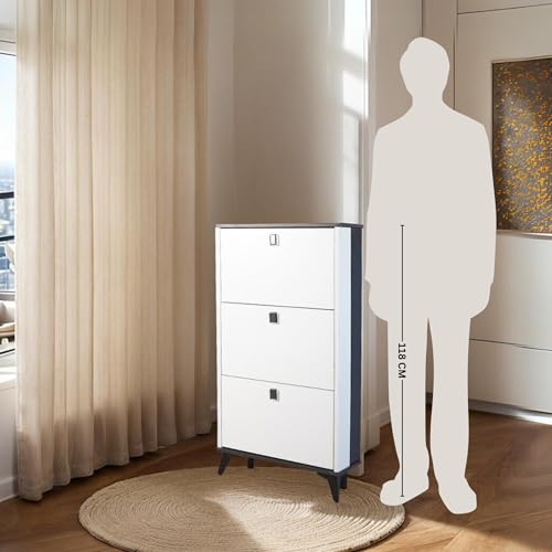 Image of The Artment your artistic apartment Slimline 3 Drawer Shoe Cabinet, MDF Material - Space Saving Shoe Storage Organizer for Hallway & Entryway | Modern Footwear Stand | Home Furniture (50x17x118 cm)