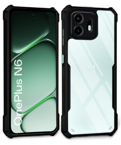 Image of WOW IMAGINE Shock Proof Clear Back Case Mobile Cover for 1+ OnePlus N6 5G (Hard | Hybrid PC + TPU | Full Armour Device & Camera Protection | Black)