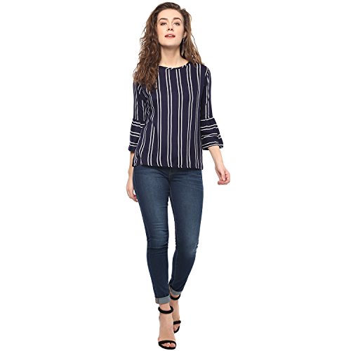 Image of mayra Women's Crepe Blue Color 3 /4 Sleeve Top